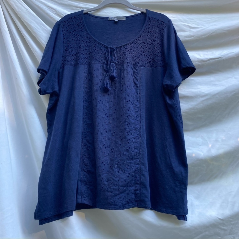 89th & Madison blue lace eyelet casual top, size 2X